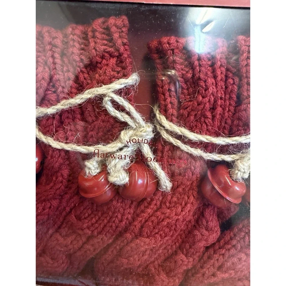 Pottery Barn Ruby Red Knitted Flatware Utensil Stockings Set of 4 Bells